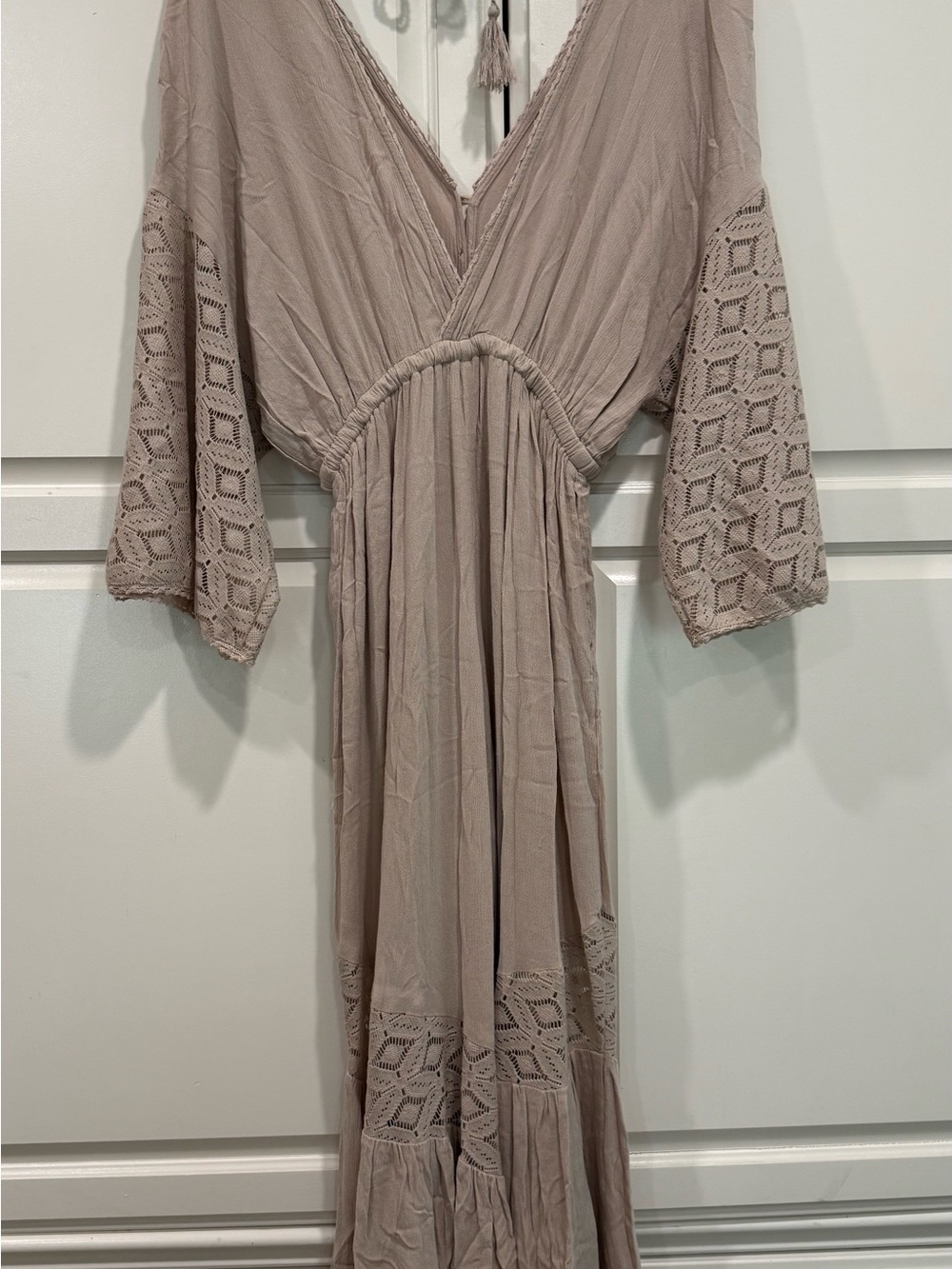 Miou Muse Bohemian Jumpsuit Wide Leg Crochet Cream Beige Size Medium - Picture 4 of 9